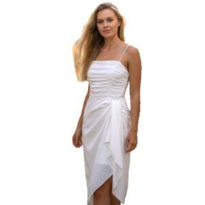 WAYF Dress NWT Ivory Midi Cocktail Ruched Bodice Side Tie Skirt Elegant